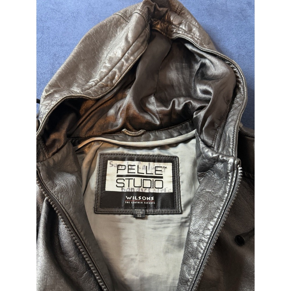 Pelle Studio Wilsons Hooded Leather Jacket XS Black 90s Vintage